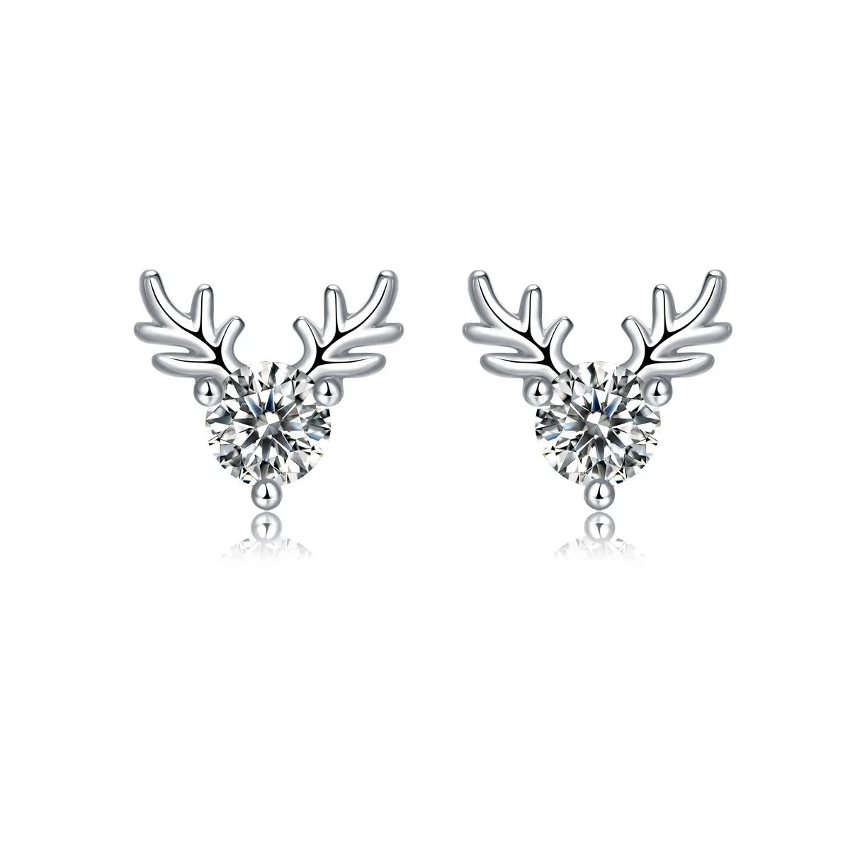 Christmas Parties Gift 925 Sterling Silver Round VVS1 Diamond Moissanite Antler Stud Earrings