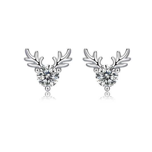 Christmas Parties Gift 925 Sterling Silver Round VVS1 Diamond Moissanite Antler Stud Earrings