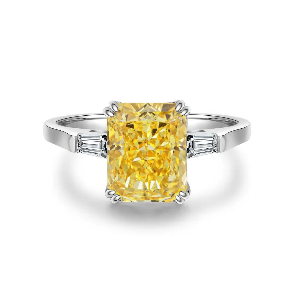 Trendy 925 Sterling Silver 5A 8A Yellow Cubic Zirconia Ring for Women Engagement Promise Bride Rings Customized Jewelry Supplies