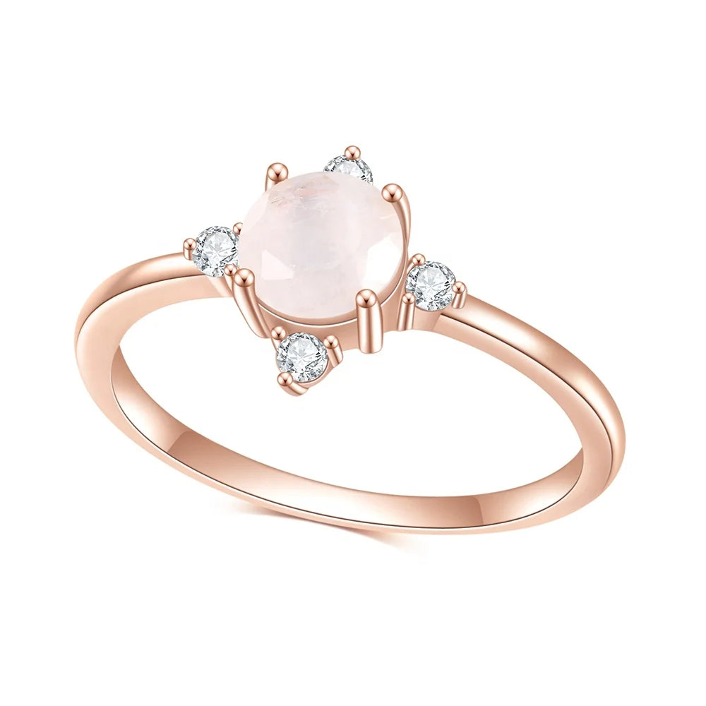 Gemfiori Abiding Fine Jewelry Delicate Fashion Rainbow Milky Moonstone Gemstone Ring Jewelry for Women