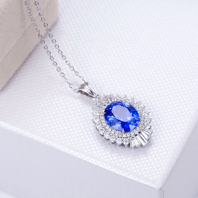 Messi JewelryMSN-655 Quality-AAA Ocean Blue Oval 5.97 Carat Spinel Diamond Necklace Pendant for Women Engagement or Dinner Party
