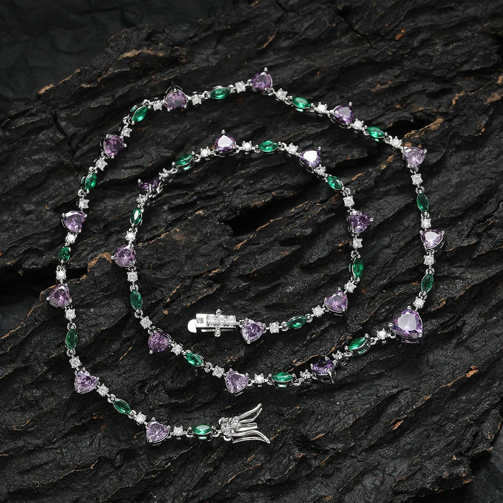 Luxury 16/18inches Purple Heart-Shaped Zircon Charm Tennis Necklace for Women Valentine Gift-Fashion Chains