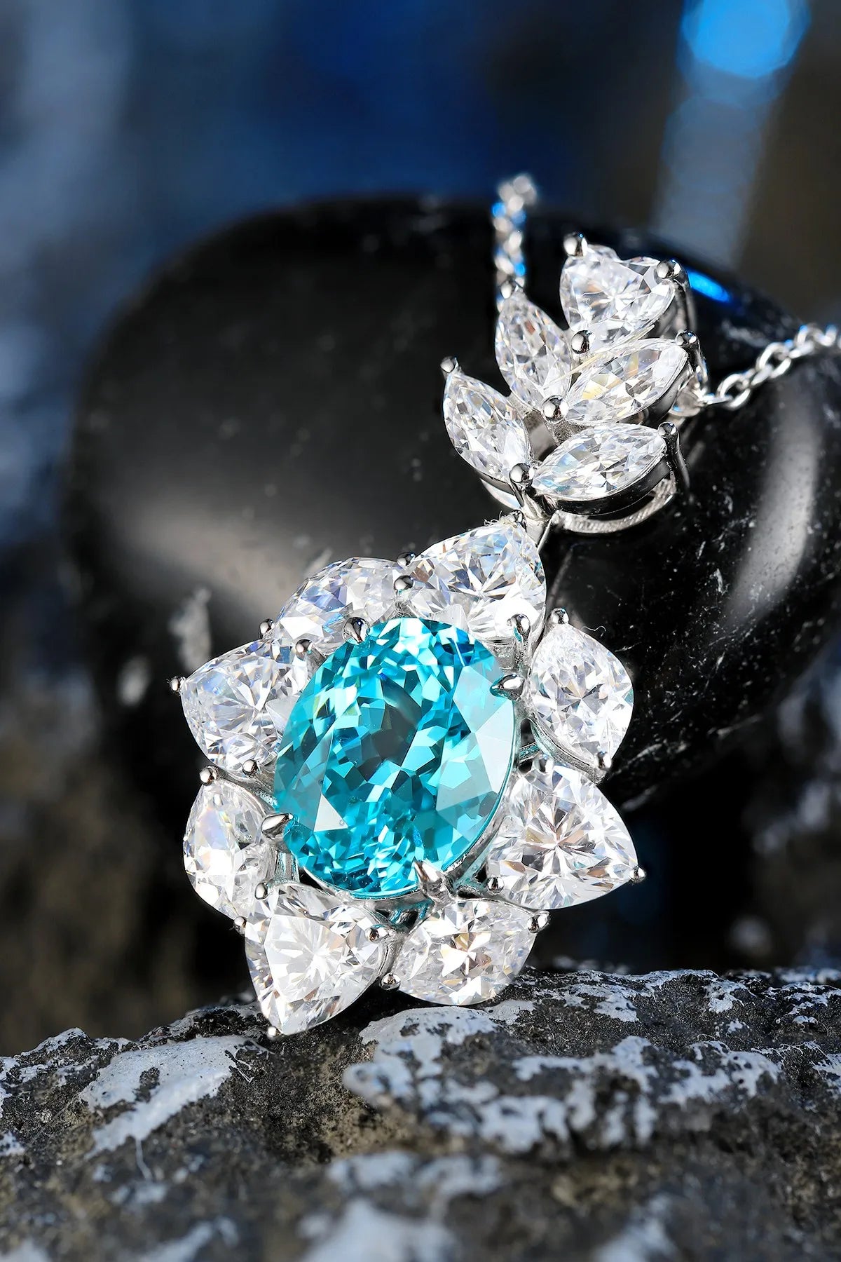 Gemfiori Anster 925 Sterling Silver High-quality Cultivated Paraiba Necklace - Suitable for Parties or As a Gift