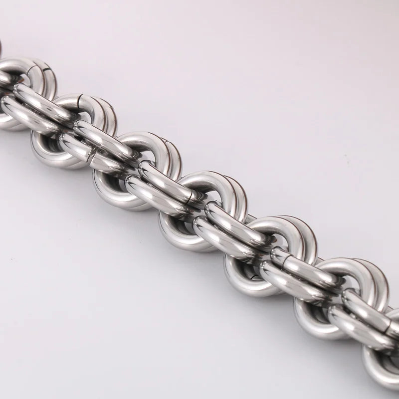 KALEN 230mm Men Casual Stainless Steel Double-Ring Links Bracelet