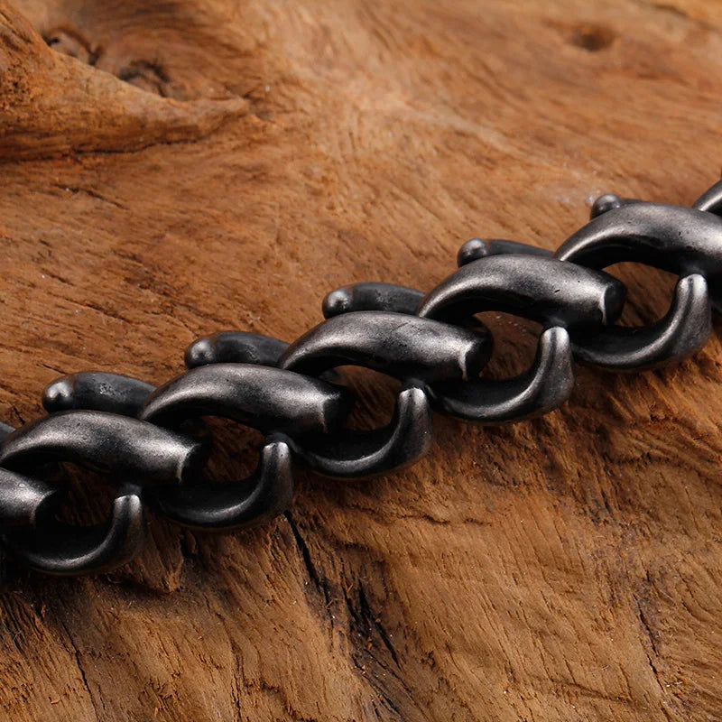VIKING Mens Punk Geometric Link Bracelet – Oxidized Black Stainless Steel