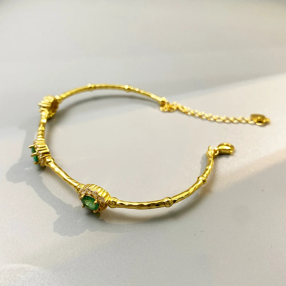 Gioiellieri Natural Emerald Bracelet with S925 Sterling Silver for Women Elegant Green Gemstone Jewelry May Birthstone Healing Fine Gift