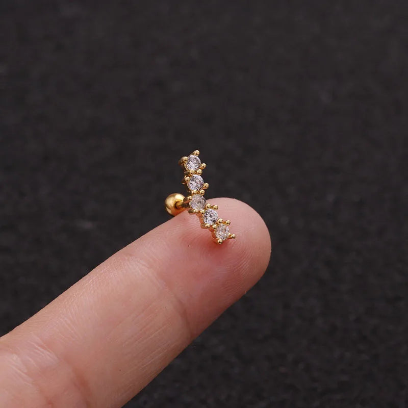 S&S 18K Gold Plated Zircon Stud Earrings | Stainless Steel Ear Bone Nail | S&S Collection