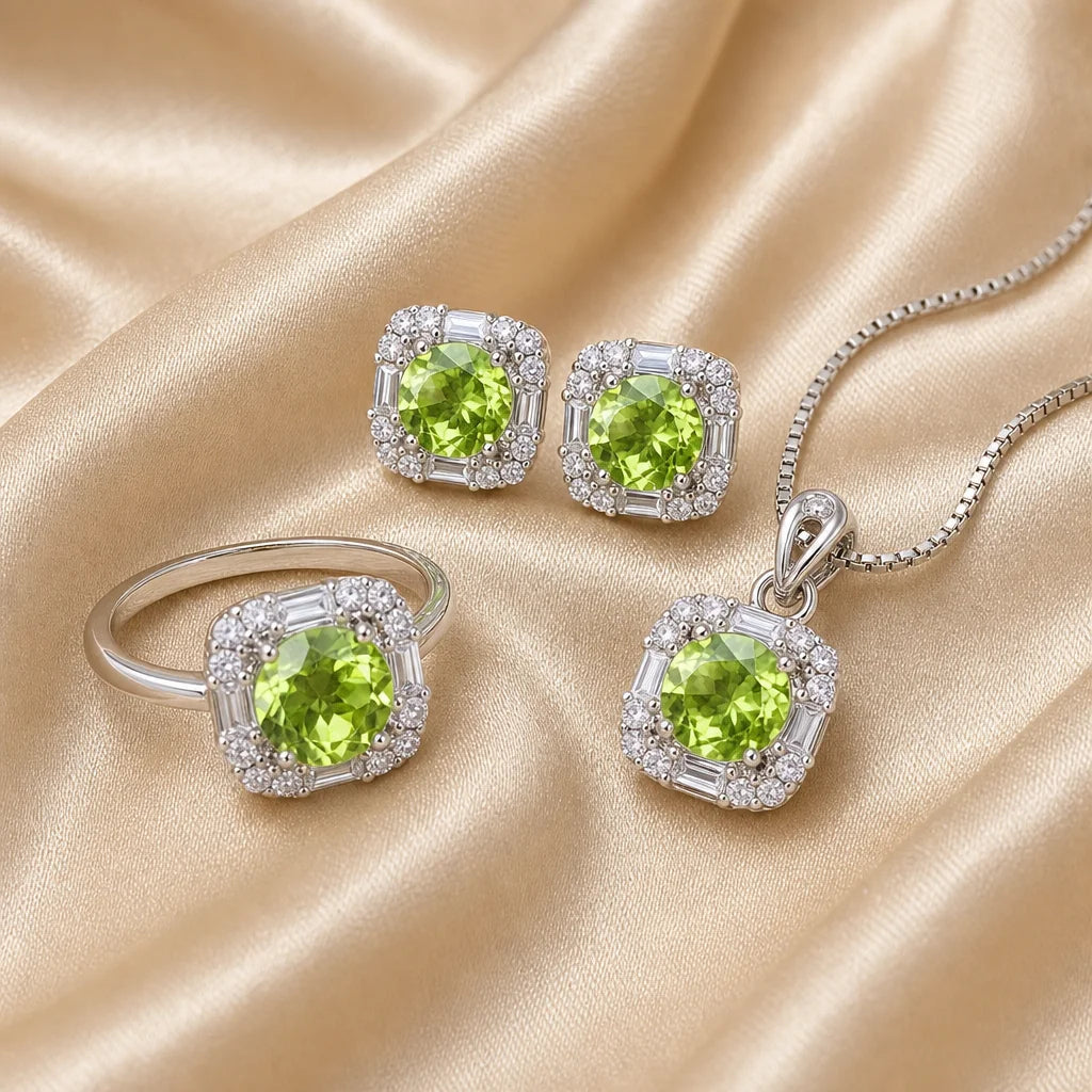 REDheart Factory 925 Sterling Silver Natural Peridot Minimalist Jewelry Set Fashion Bridal Custom Luxury Fine Party Gift