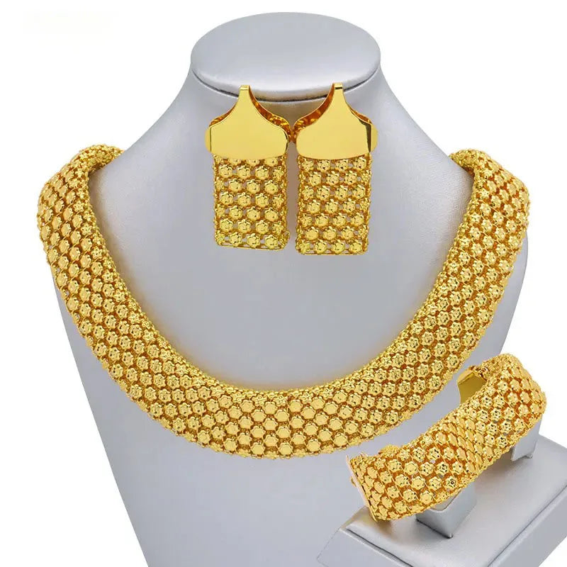 Luxury Golden Bridal Jewelry Set Ethnic Style Necklace Earrings Ring Bracelet for Weddings Eid Middle Eastern Accessories Gifts