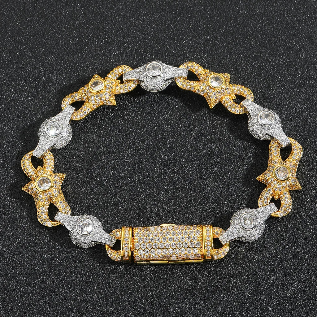 Hot Selling Hip-hop Bracelet 10mm Eye Cuban Chain Dual Color Zircon Creative Niche Men's and Women's Jewelry Party Gifts
