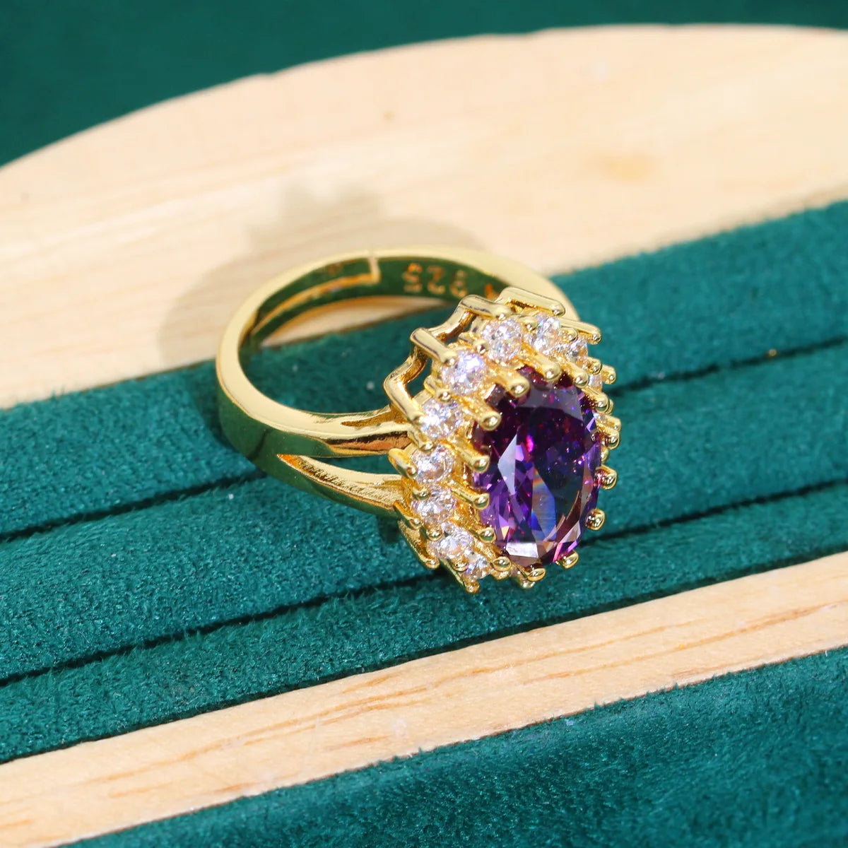 XOTICA Noble Purple Zircon Jewelry Set for Women Gold Bracelet Earrings Necklace Pendant Ring for Wedding or Date Birthday Gifts