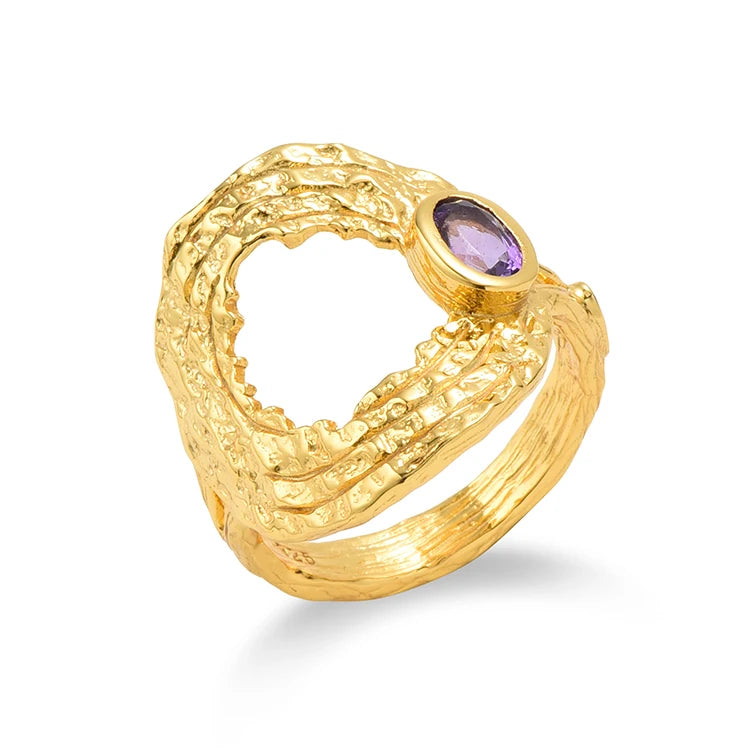 Handmade New Original Classic High Quality Jewelry Luxury Amethyst 18K Gold Ring