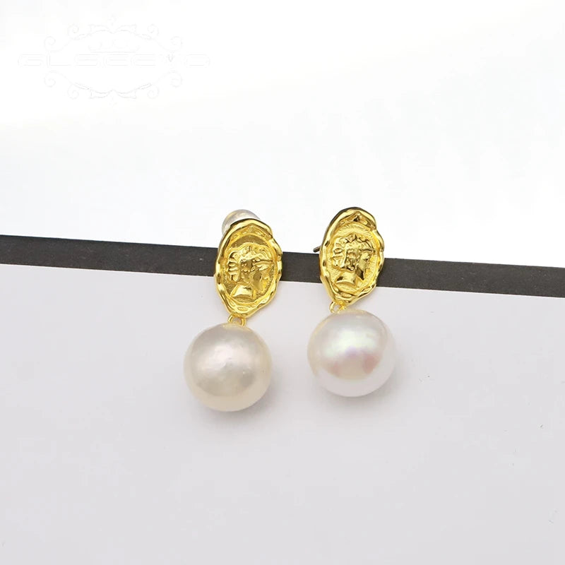 New Fashion 925 Sterling Silver Earrings 18k Gold Plated Freshwater Pearl Pendant Earrings Fine Jewelry for Women
