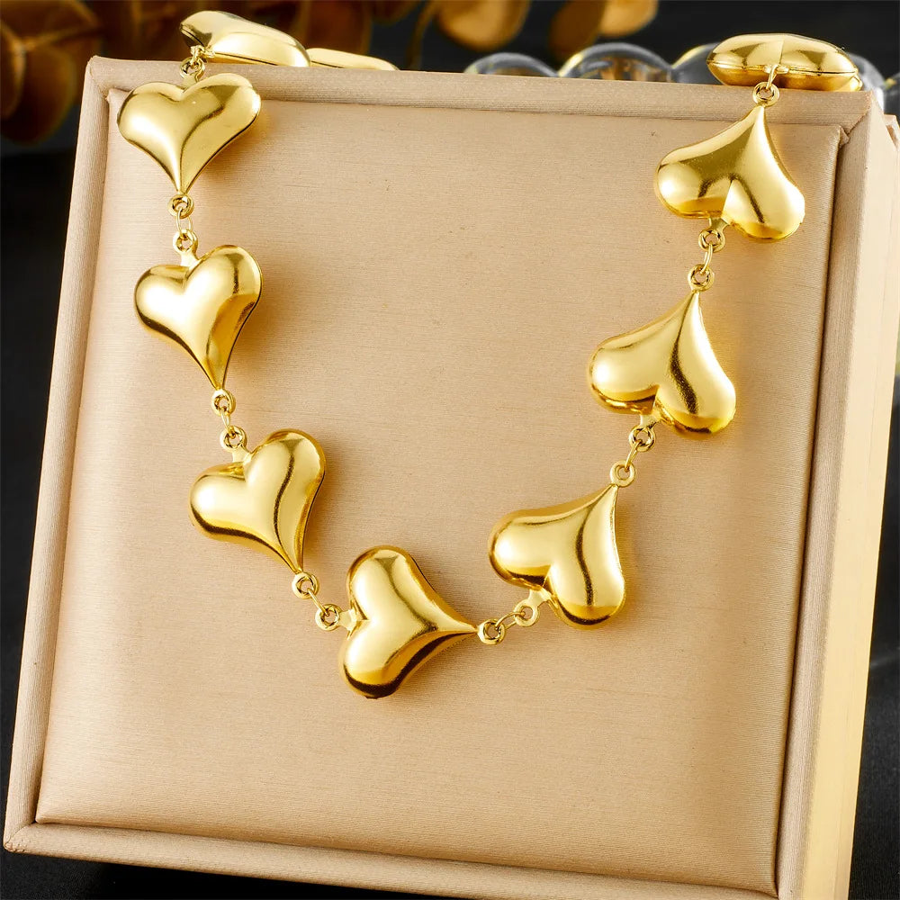 Unique Gold Heart Necklace & Bracelet Jewellery Set for Women