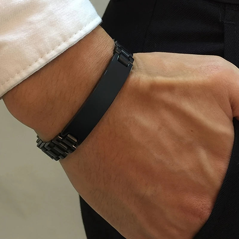 REBEL TD Hot Selling Custom Engraved ID Bar Bracelet, Waterproof Stainless Steel Watch Band Bracelet for Men
