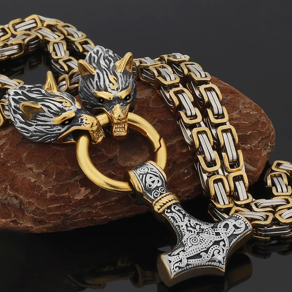 Wholesale Men's Stainless Steel Punk Pendant Necklace Gold Plated Thor Hammer Mjolnir for Mens Jewelry
