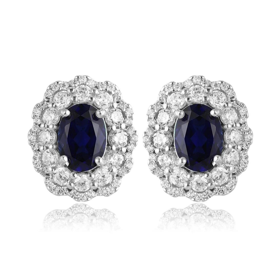 Gemfiori Custom Jewelry Sterling 925 Silver Earring Studs Oval Lab Grown Paraiba Rhodium Plated Women Vintage ODM OEM