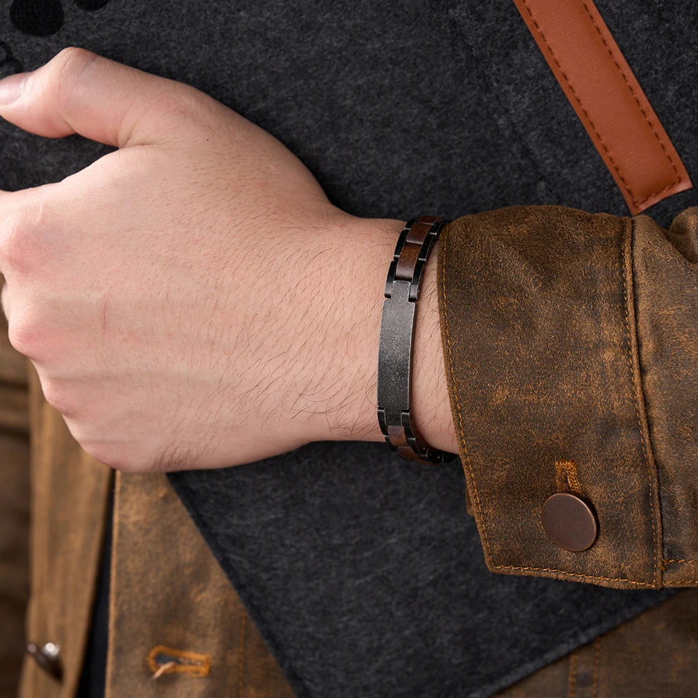 REBEL Men's Classic Skeleton Skeleton Bracelet Adjustable Stainless Steel and Wooden Link Rose Gold Walnut Wood for Anniversaries