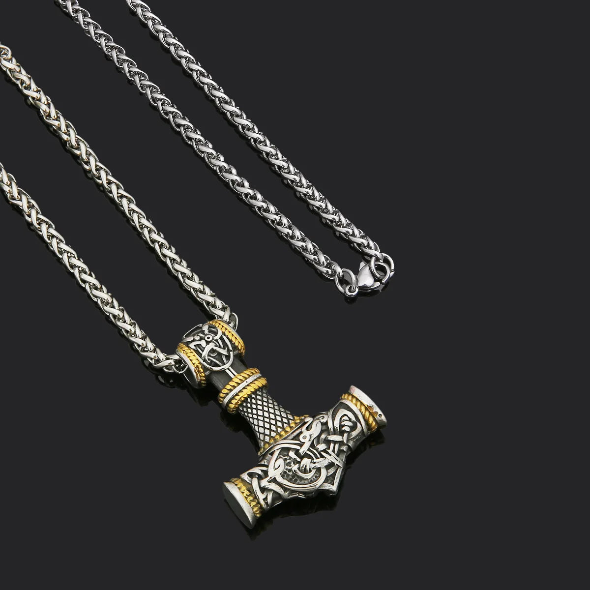 REBEL VIKING Odin Thor Hammer Amulet Pendant Necklace – Stainless Steel