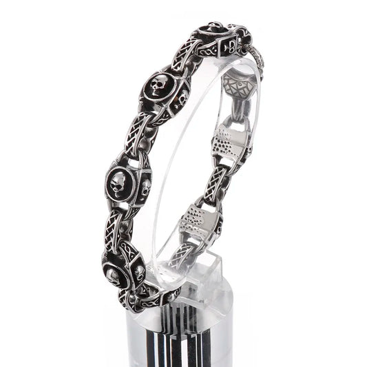 KALEN 225mm Men Punk Stainless Steel Skull Charms Oval Links Bracelet