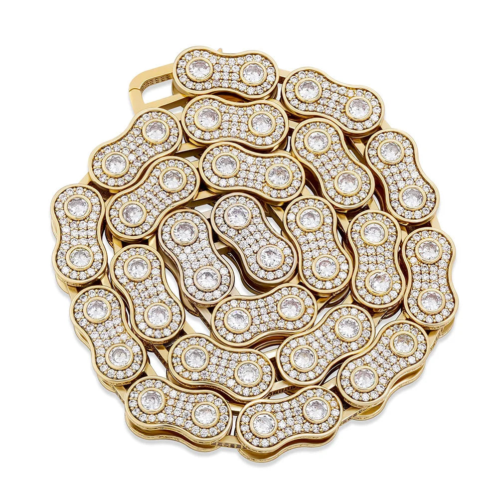 Hip Hop 5A Zircon INS Bicycle Chain Design Luxury Men's Cuban Link Necklaces Rhodium Plated for Parties Weddings Wholesale