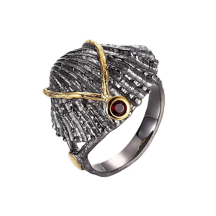 Handmade Women Garnet Shell Design 925 Sterling Silver Finger Rings