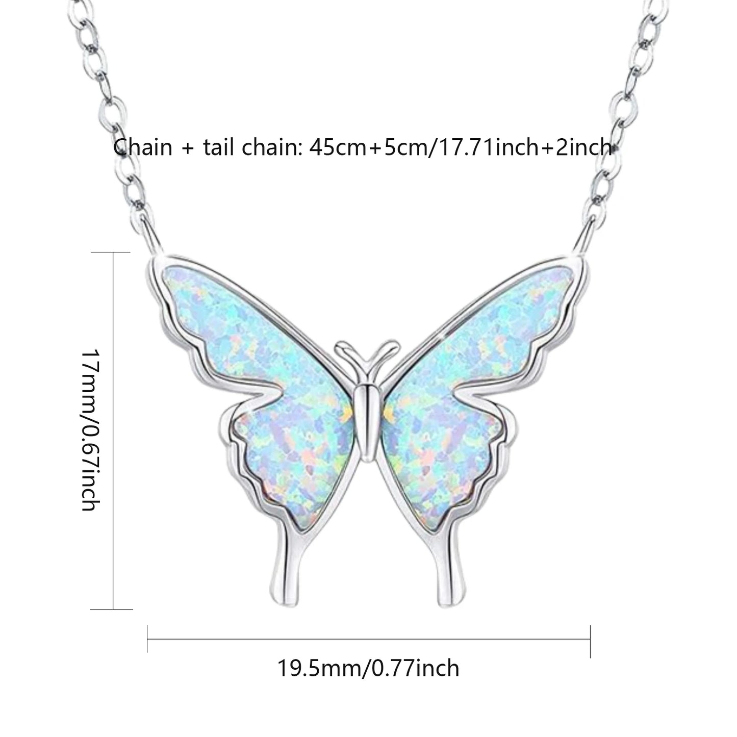 Iridescent Opal Butterfly Pendant | Silver Fashion Necklace