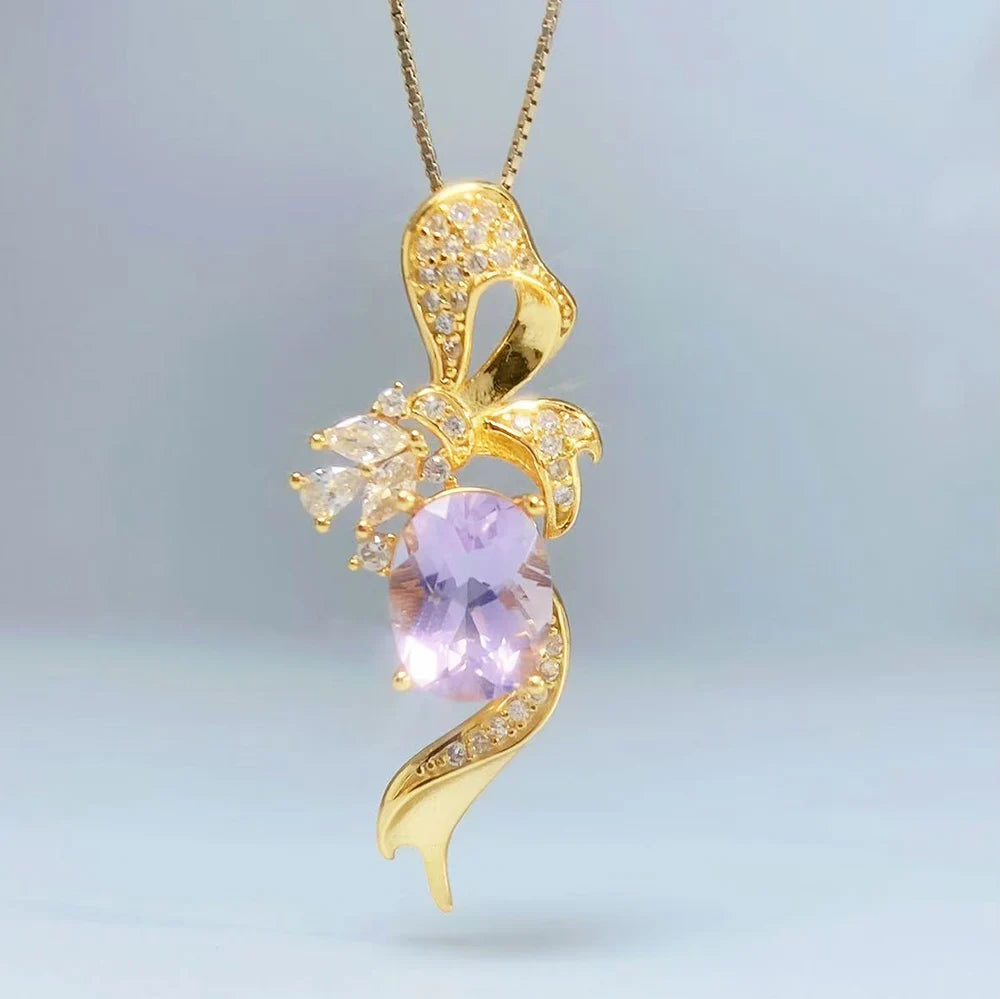Gioiellieri Natural Lavender Amethyst Pendant with S925 Sterling Silver for Women Genuine Gemstone Fine Jewelry Gift for Anniversary