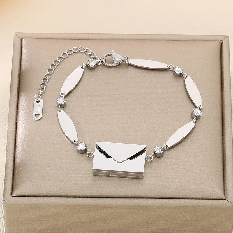 FASHIONISTA Simple 18K Gold Stainless Steel Bracelet Creative Envelope Geometric Pattern Zircon Trendy Jewelry Bracelets