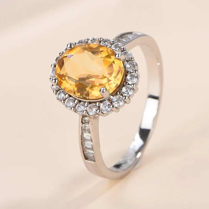 Gioiellieri Women's 925 Solid Sterling Silver Luxury Gemstone Ring Rhodium Plated Third Party Certified Natural Citrine Prong