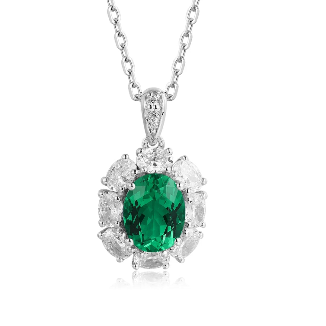 Gemfiori Anster 925 Sterling Silver High-quality Cultivated Emerald Necklace - Suitable for Parties or As a Gift