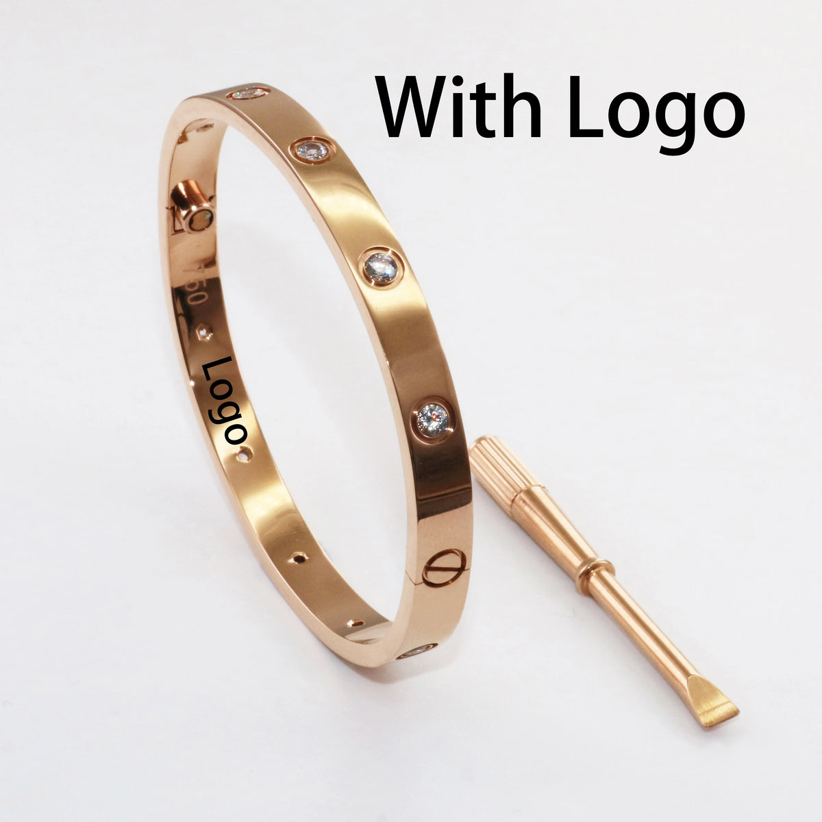 S&S Fashion Zircon Brand Screwdriver Screw Love 316L Stainless Steel 18K Gold Plated Bangle Bracelets for Women and Men