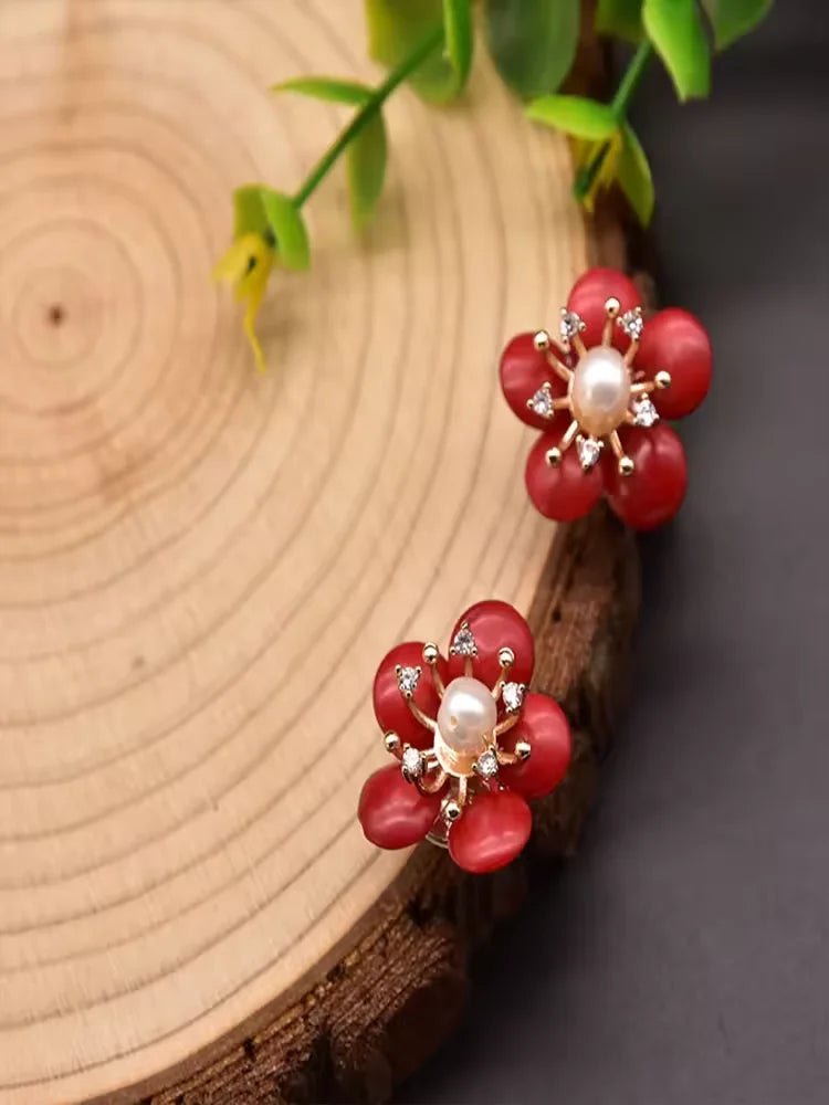 Red Coral Natural Pearls Fashion Accessories Set Fine Woman Ring Earrings Necklace Luxury Customized Jewelry Wedding