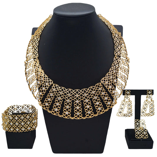 Zhuerrui Charm Hollow Jewelry Set Italian Luxury Women Jewelry Diamond Earrings Accompanied by Bridesmaids Hand CeremonyH00768