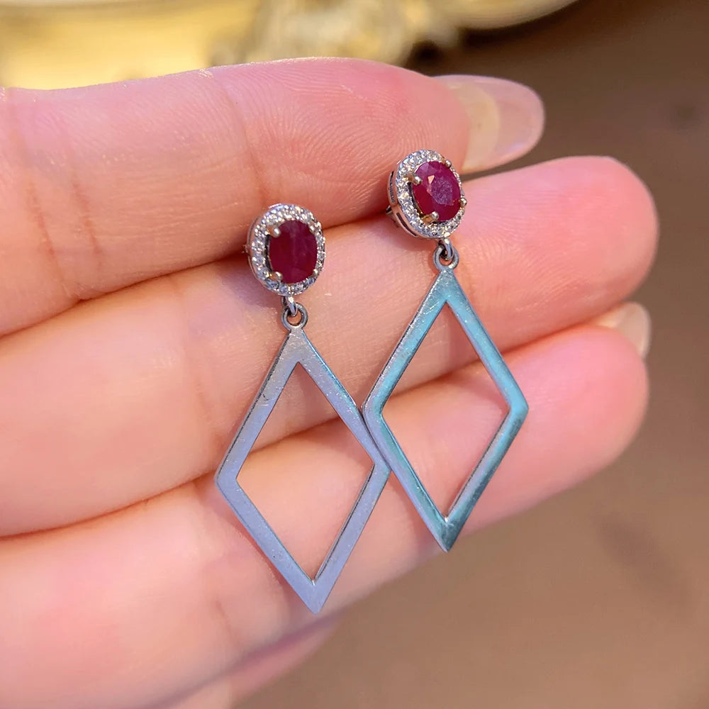 Gioiellieri Dainty Natural Ruby Drop Earrings Gold Plated 925 Silver Luxury Minimalist Claw Setting Yashiman Women's Third Party Appraisal