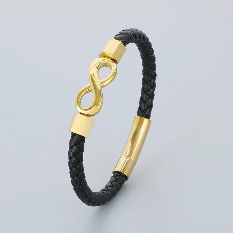 REBEL 210mm Vintage Stainless Steel&Cowhide Infinity Mark Bracelet
