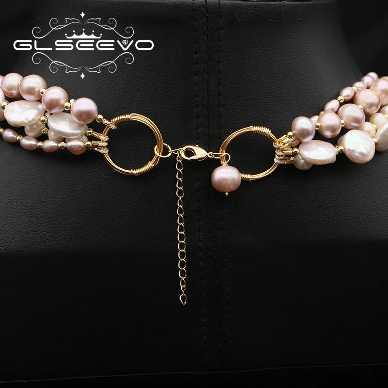 Natural Baroque Pearl Multilayer Beaded Necklace Fashion Luxury Vintage Women'S Party Fine Jewelry Necklace