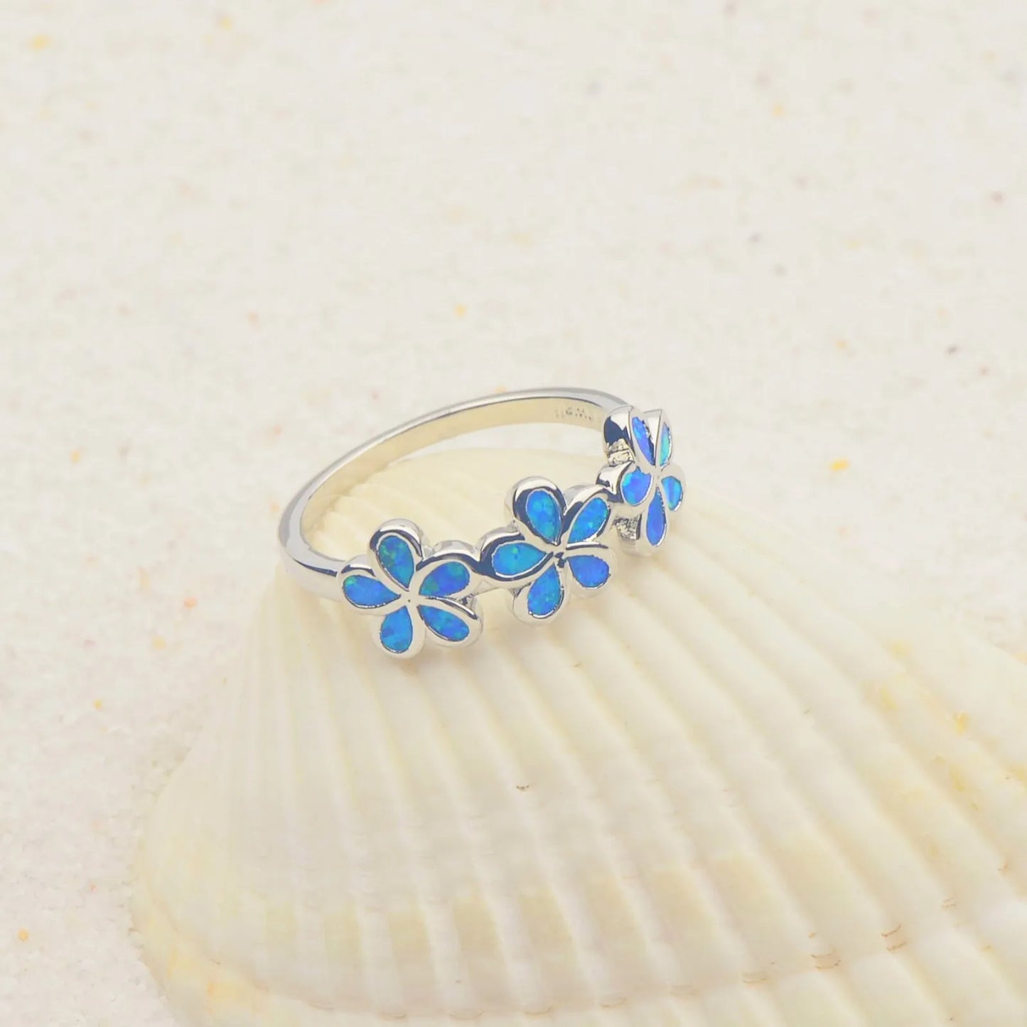 Flower Blue Opal Twisted Ring | Iridescent Gem Inlay Band | Nature-Inspired Fashion Jewelry for Women Trendy Wear