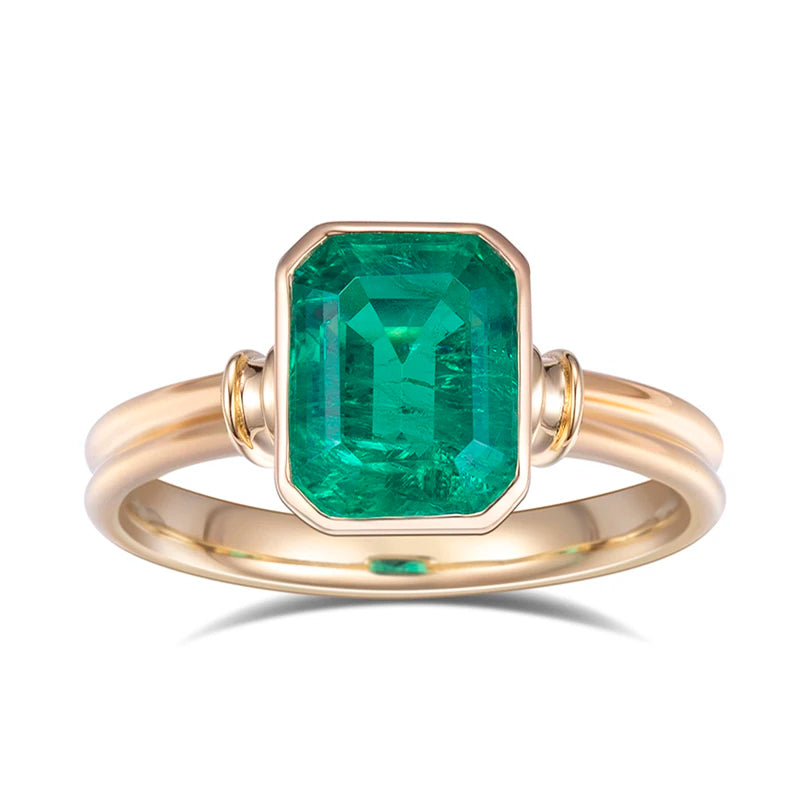 Gemfiori Messi Jewelry MSR-770 18k Yellow Gold Bezel Setting Lab Grown Emerald Engagement Ring