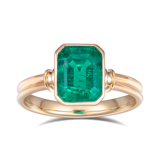 Gemfiori Messi Jewelry MSR-770 18k Yellow Gold Bezel Setting Lab Grown Emerald Engagement Ring
