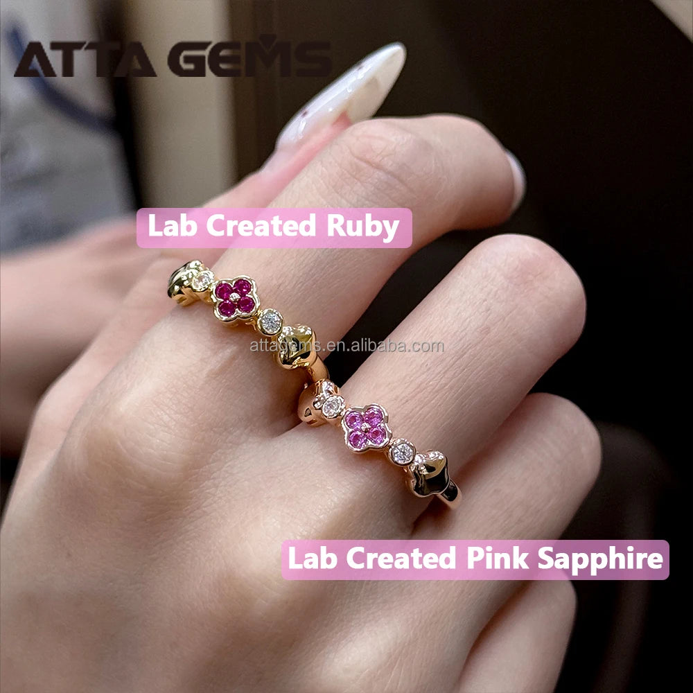 ATTA Luxury Clover Fine Jewelry Set in 925 Sterling Silver with Lab Created Sapphire Gold Plated Necklace Earrings Ring Set