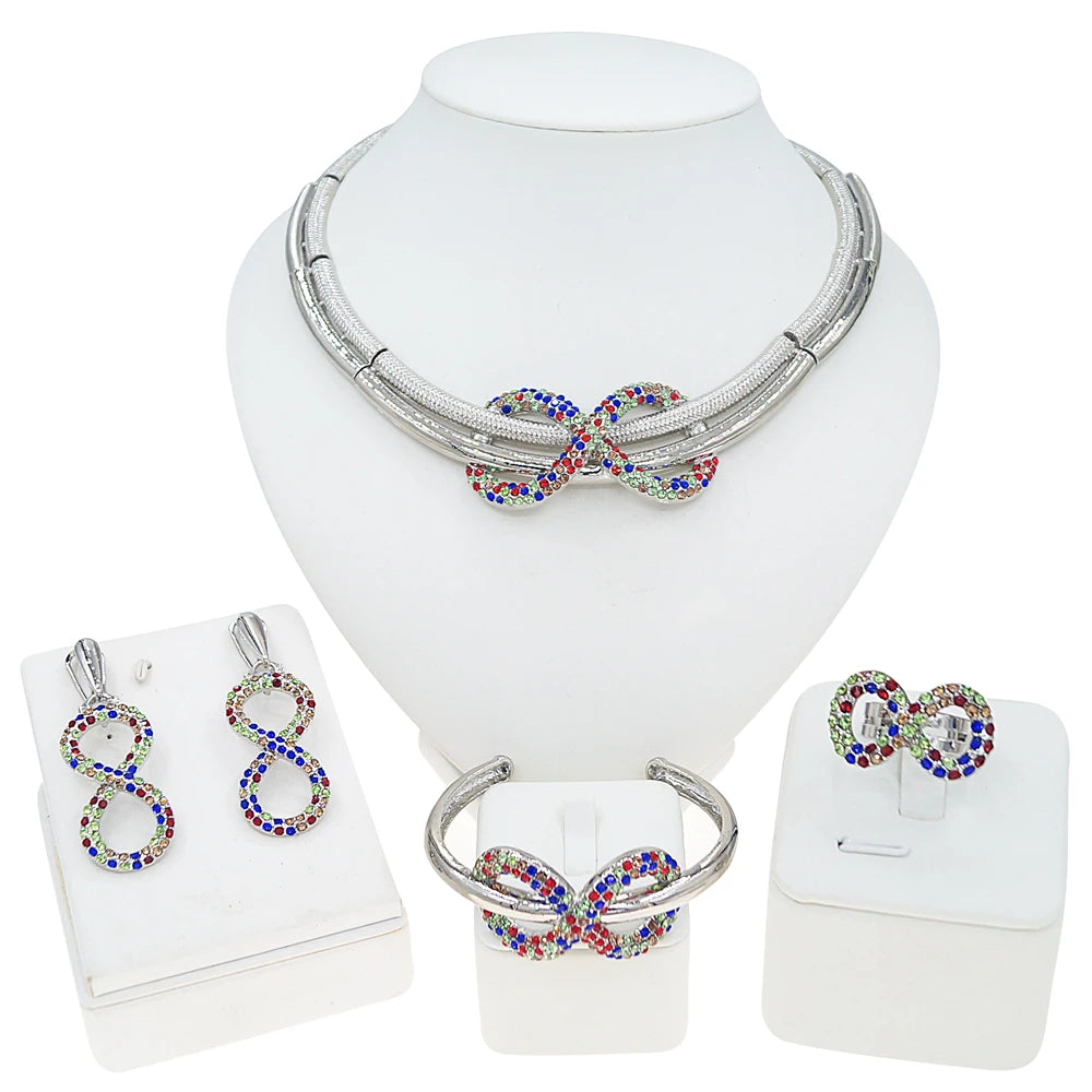 Zhuerrui Hot Sale Butterfly Xoxo Necklace Set Rhinestones Exquisite 4Piece Set Gold Filled Women Bridal Jewelry Set HC21070119