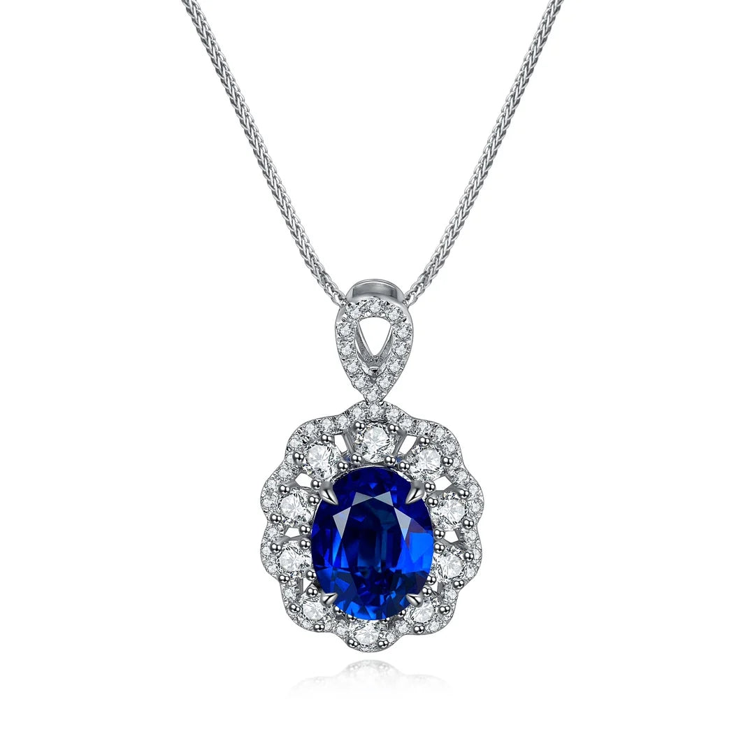 Gemfiori Anster 925 Sterling Silver High-quality Cultivated Sapphire Necklace - Suitable for Parties or As a Gift