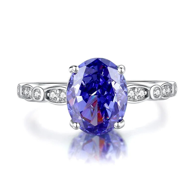 Factory Direct Women 925 Sterling Silver Sapphire Iced Out Blue 5A 8A Zirconia Ring Engagement Wedding Ring Jewelry Manufacturer