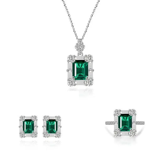 ArtistA Green Lab-Created Emerald Jewellery Set in 925 Sterling Silver