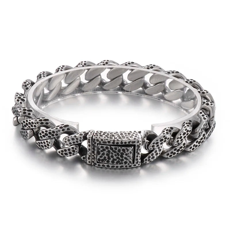 KALEN 215mm Men Punk Stainless Steel Leopard Prints Cuban Links Bracelet