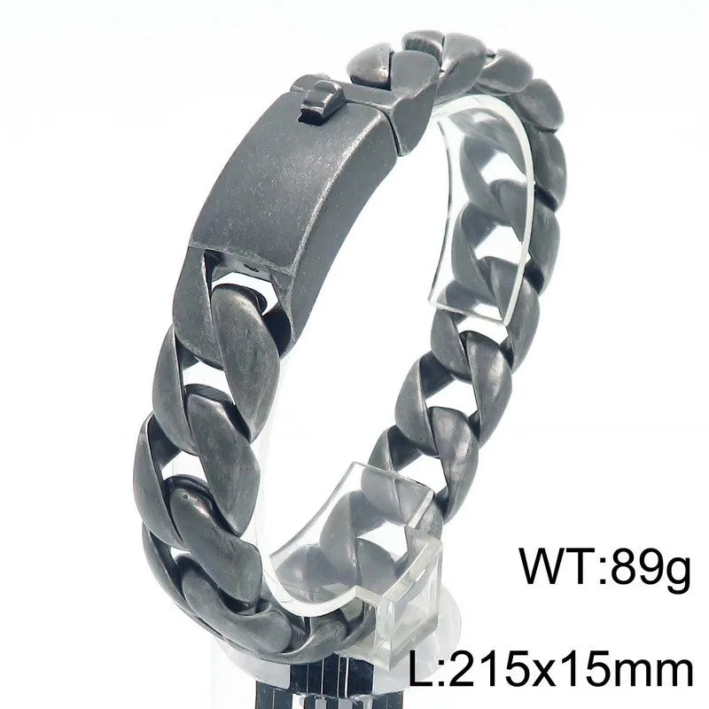 KALEN 15mm Fine Jewelry Fashion Bracelets Stainless Steel Cuban Style Links Bracelet for Men