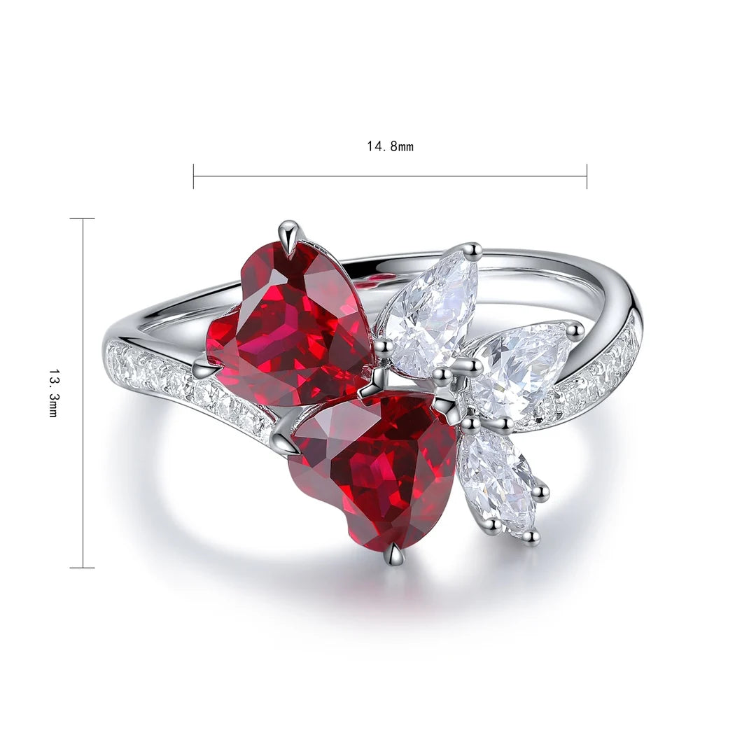 Gemfiori HOT~selling S925 Silver Cultivated Ruby Ring Main Stone :2.36CT Side Stones:1CT Total Weight:3g