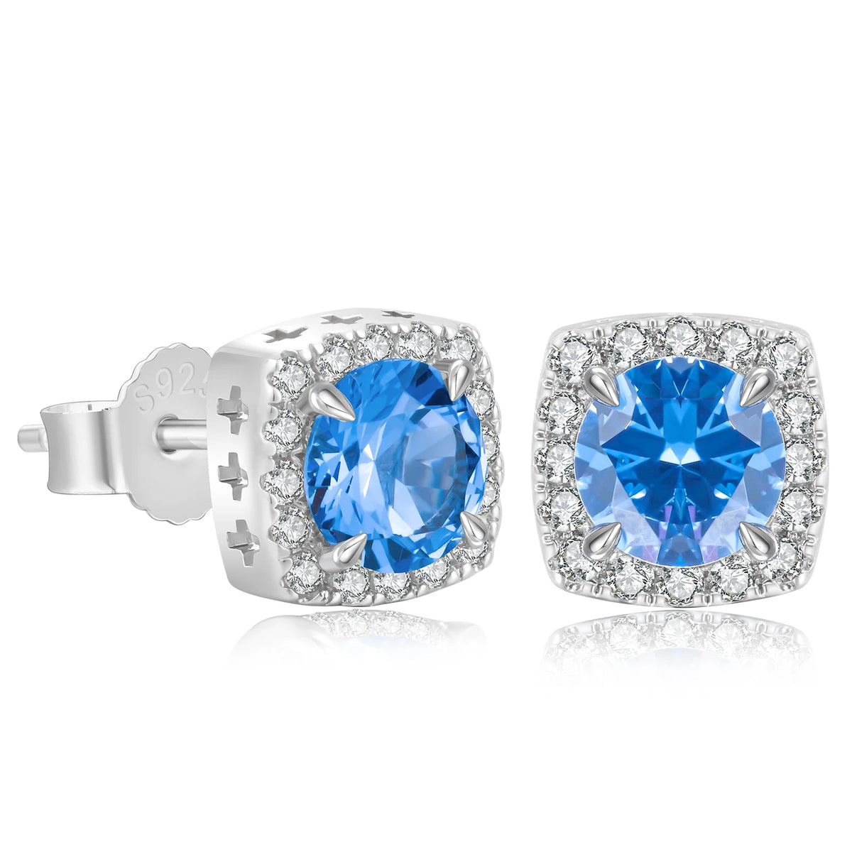 REBEL Blue CZ Stud Earring Simulated Sapphire Hip Hop Jewelry 14K Gold Plated 925 Sterling Silver Hypoallergenic Iced Out Earring