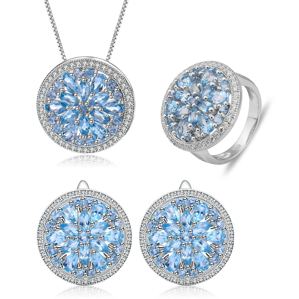 ArtistA A3208 Abiding Luxury Ice Out Cluster Setting Halo Design Natural Stone Garnet Chrome Diopside Topaz S925 Flower Jewelry Sets